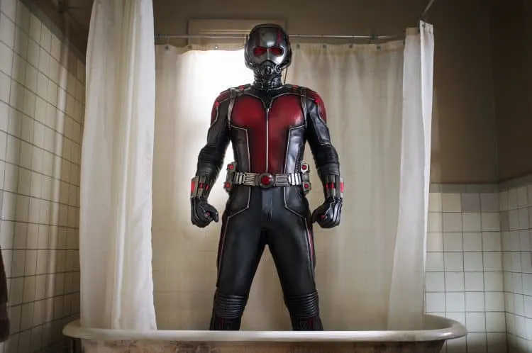Ant-Man movies in order: what to watch before Quantumania. Ant-Man in his superhero suit in a bathtub.