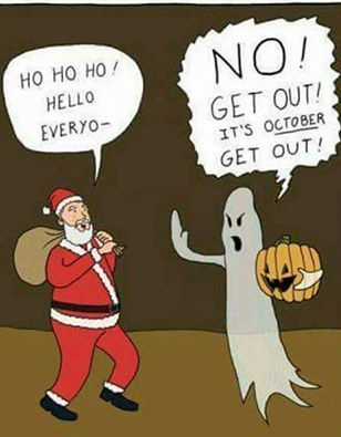 Ghost telling santa to get out! funny Fall Memes