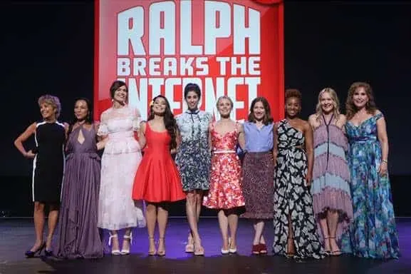 Princesses on stage at the D23 Expo following the Vanellope meets the Princesses reveal. 