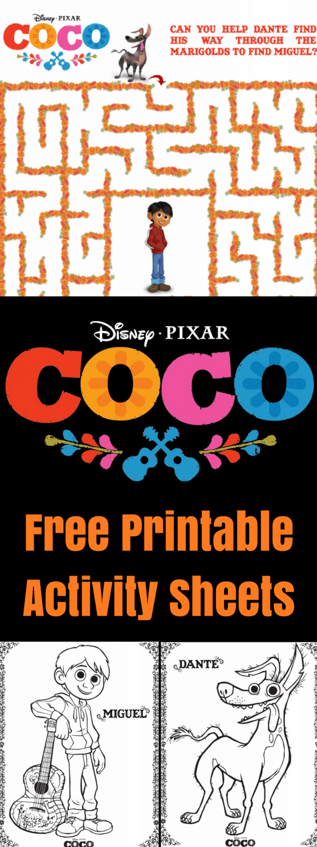 Disney Pixar's COCO Family Activity Sheets free printables!