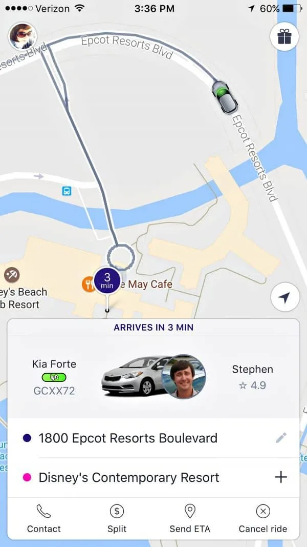 route and map of a lyft in orlando driver