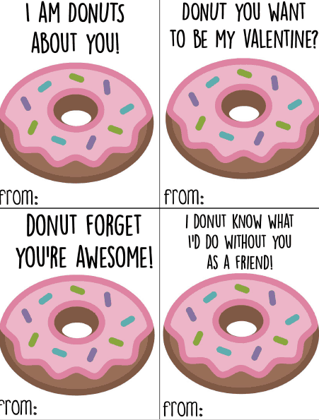 donut printable valentines cards