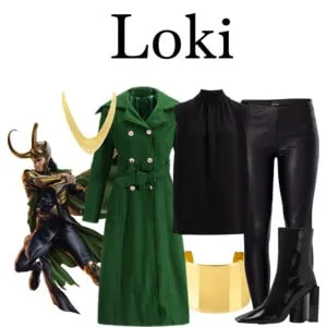 Green long jacket, black leather pants, gold accents: How to Marvel Loki Disneybound on a budget! #MCU #Marvel #Loki #Disneybounding #fashion
