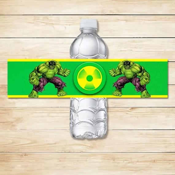 Incredible Hulk Water Bottle Label from Etsy for Birthday Party Ideas