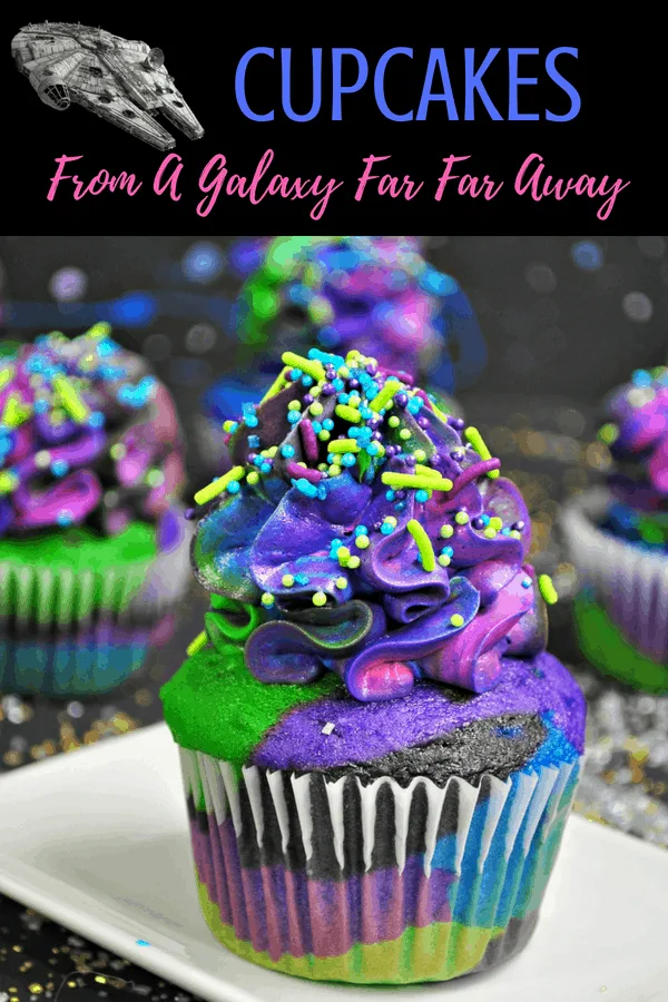 Star Wars Cupcakes: the Galaxy Cupcake. Perfect for any Star Wars party you have in mind! #starwars #cupcakes #recipe #solo #hansolo #partyideas #space 