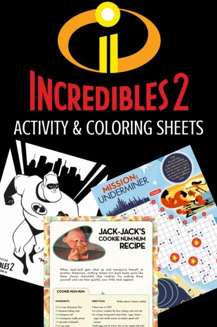 Incredibles 2 Activity & Coloring Sheets for the whole family! Perfect for game night or Incredibles birthday parties. #Incredibles2 #ColoringSheets #KidsActivities #Incredibles #printables #recipes