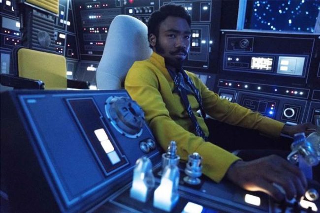 Donald Glover as lando in the falcon in Solo: A Star Wars Story