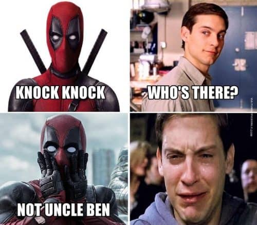 Ouch! Peter Parker getting trolled about Uncle Ben dying by Deadpool meme