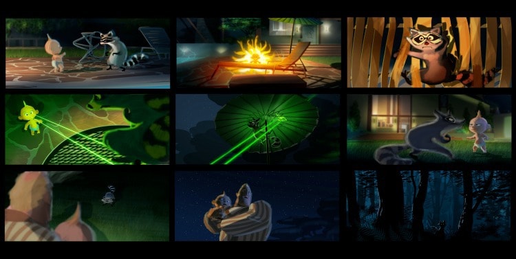 Jack-Jack and the Raccoon fight Concept art by Ralph Eggleston.