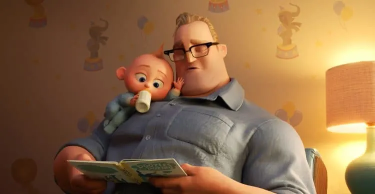 Bob Parr and Jack Jack reading a book in Incredibles 2