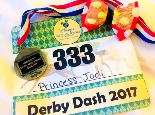 The Derby Dash fun run swag earned at a Disney world resort fun run