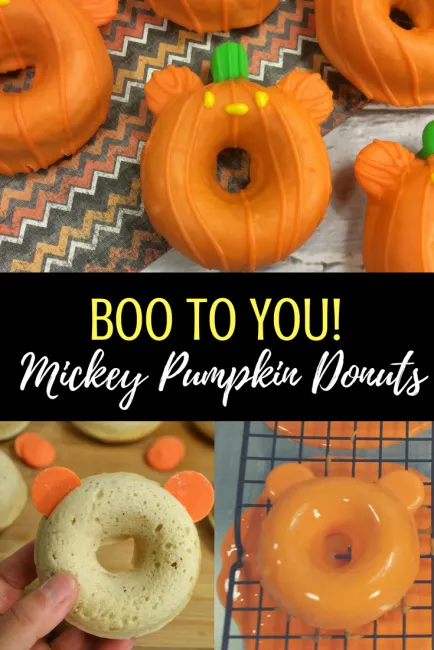 Boo to you! Mickey Pumpkin Cake Donuts are perfect for your Halloween Party fun this year. Easy recipe. #Halloween #mickey #Mickeyshaped #Mickeyfood #donut #donuts #cakedonuts #recipe #halloweenparty #halloweenpartyideas