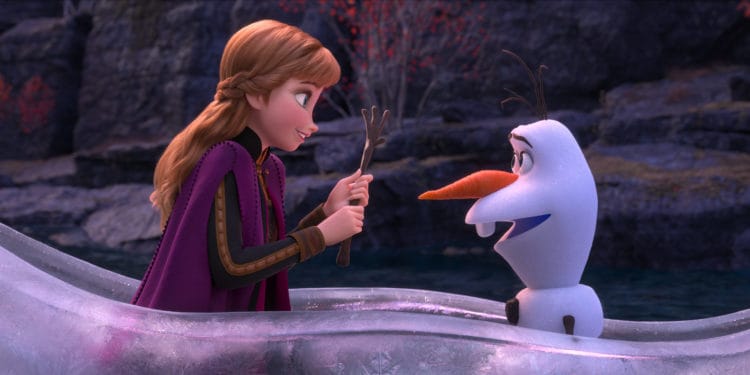 In Walt Disney Animation Studios’ “Frozen 2, Anna (voice of Kristen Bell) and Olaf (voice of Josh Gad) venture far from Arendelle 