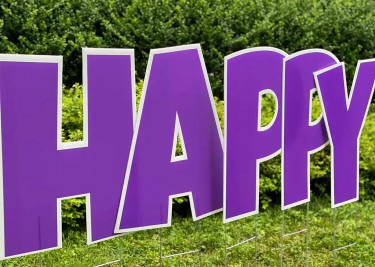 happy yard sign in purple lorton, VA