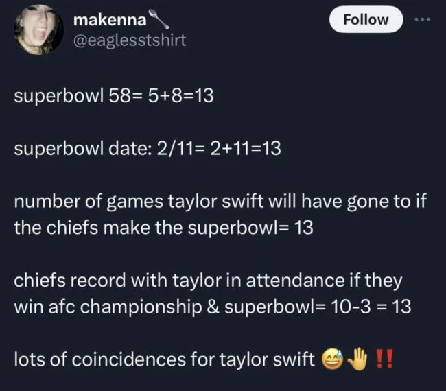 2024 super bowl memes. Why the KC chiefs will win- Taylor's the lucky charm! 