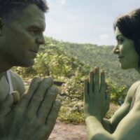 quotes from shehulk on Disney plus. Hulk and She Hulk doing yoga on tropical island.