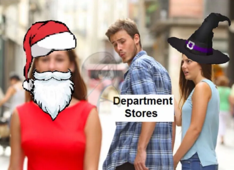 halloween to christmas memes - the distracted boyfriend.