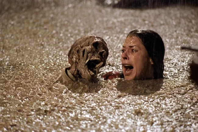horror movies for 13-year-olds Poltergeist. woman in a pool with a skeleton next to her. 